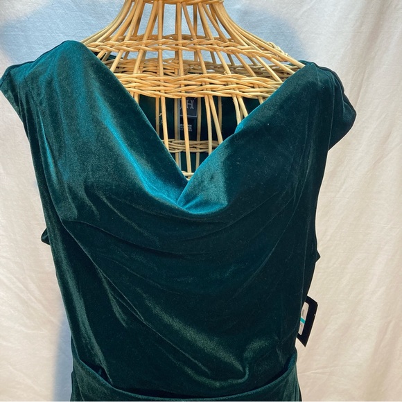 TOMMY HILFINGER VELVET GREEN PARTY DRESS RUCHING ZIP UP DRAPED NECK NWT SIZE 16 - Picture 10 of 15